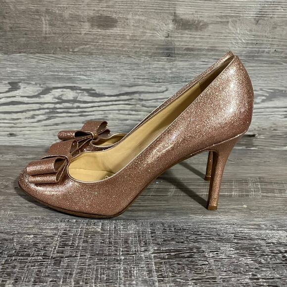 Kate Spade Womens Krysta Bow Pump Pink Glitter Patent Leather Heels 9 - Picture 2 of 15
